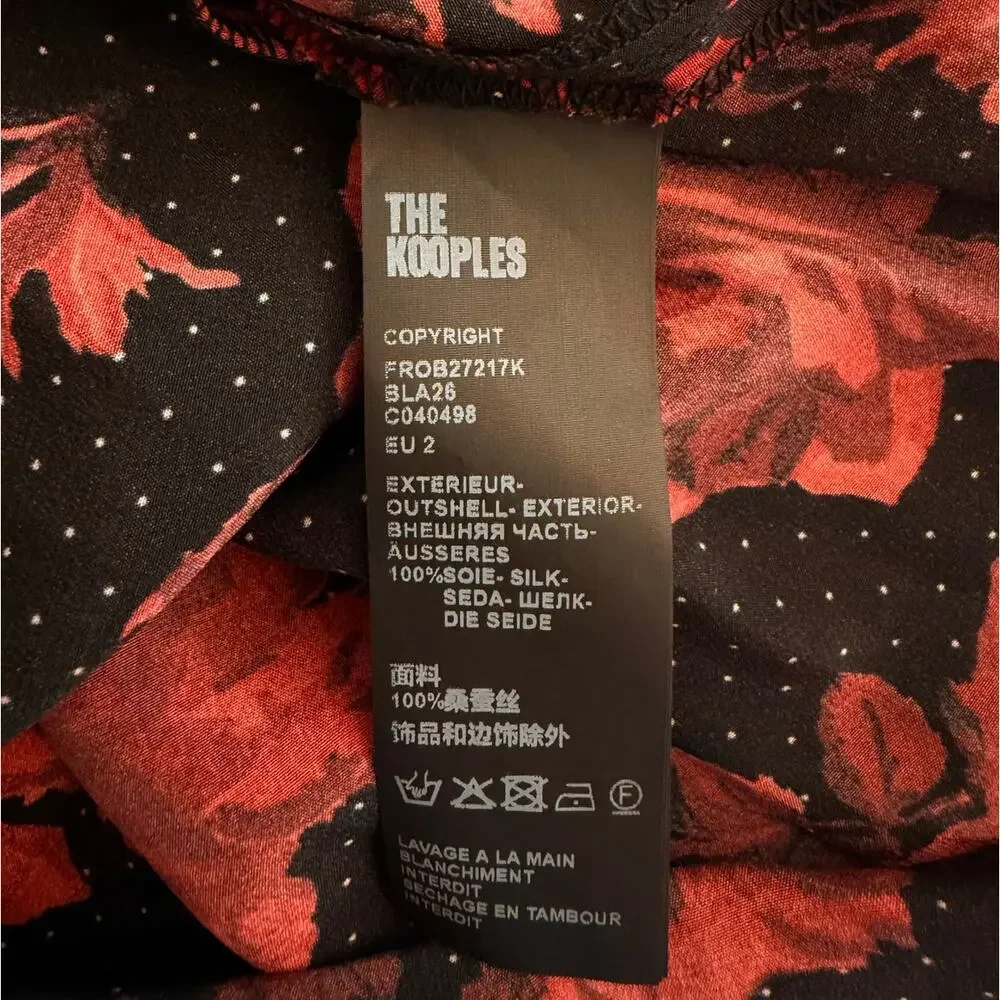 The Kooples Silk Dress EU 38 US 6 Black Red Roses Polka Dot Chic Coquette Indie